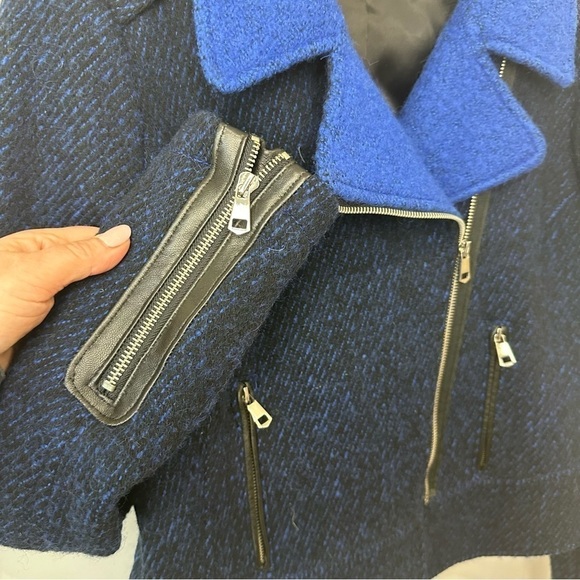 French Connection Wool Biker Jacket Electric Blue - Picture 3 of 6